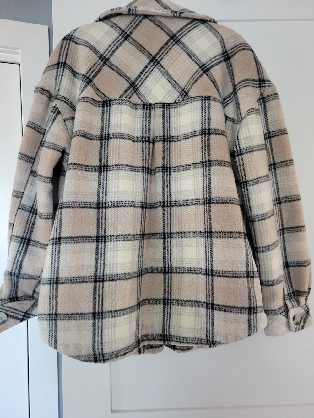Garage Cream, Beige & Black Plaid Utility Shacket - Picture 3 of 6